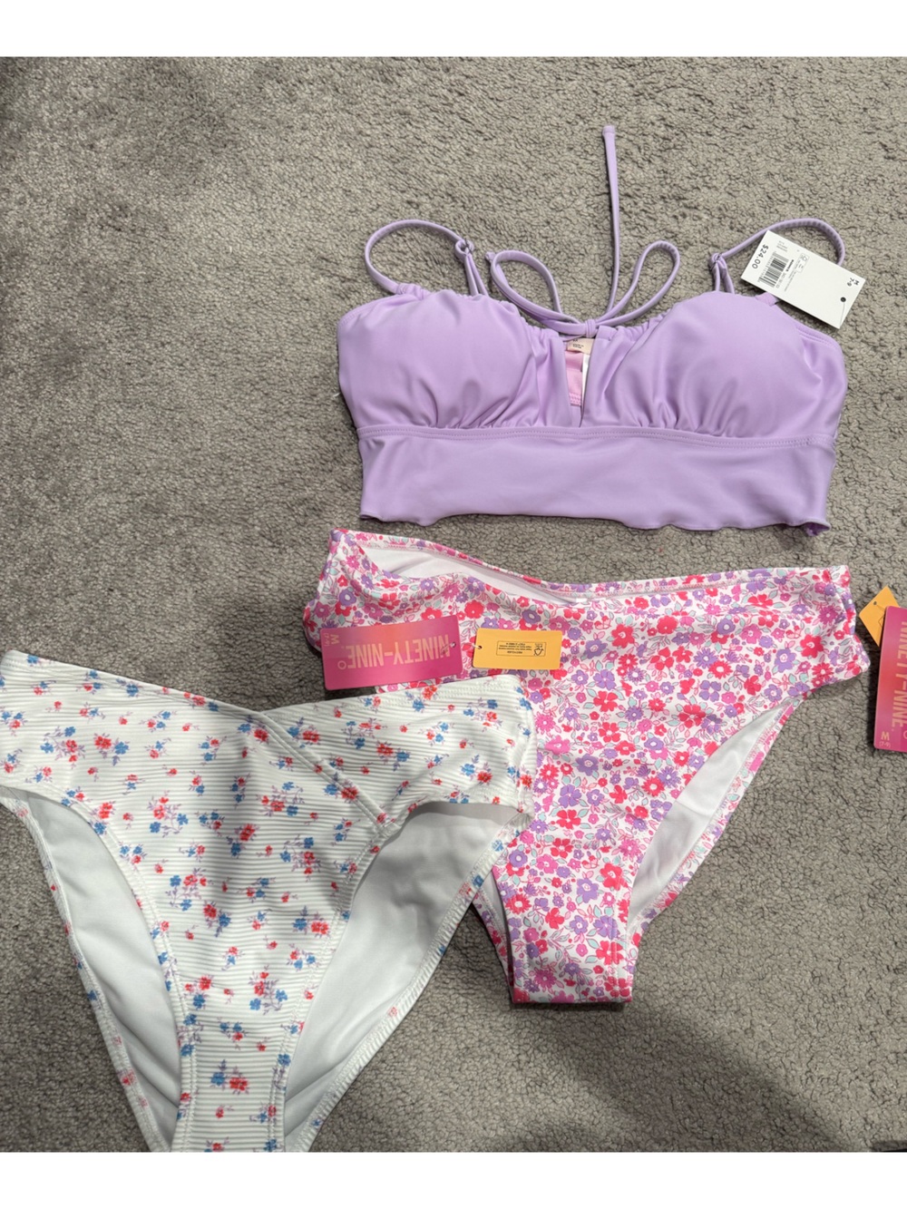 Ninety-Nine, size Medium bikini set NWT with two bottoms and a top